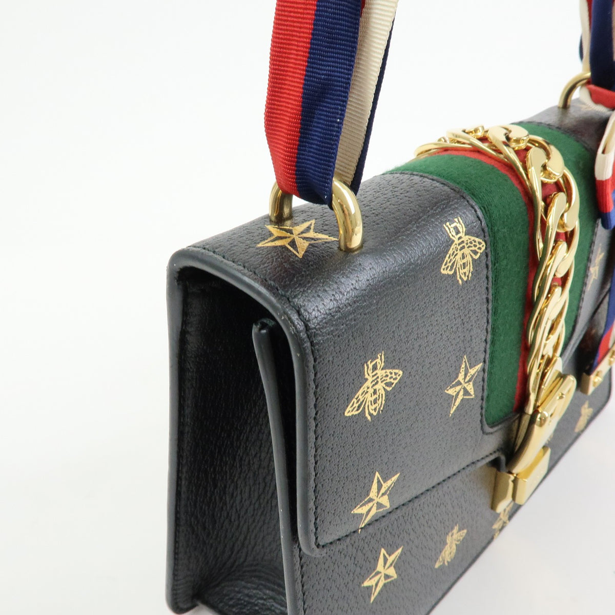 Gucci Sylvie Printed Leather Black Leather Shoulder Bag Bag (Pre-Owned)