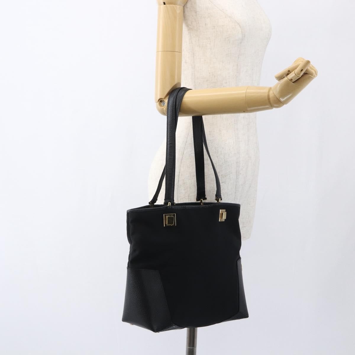 Salvatore Ferragamo Tote Woven Leather Black Canvas Tote Bag Bag (Pre-Owned)