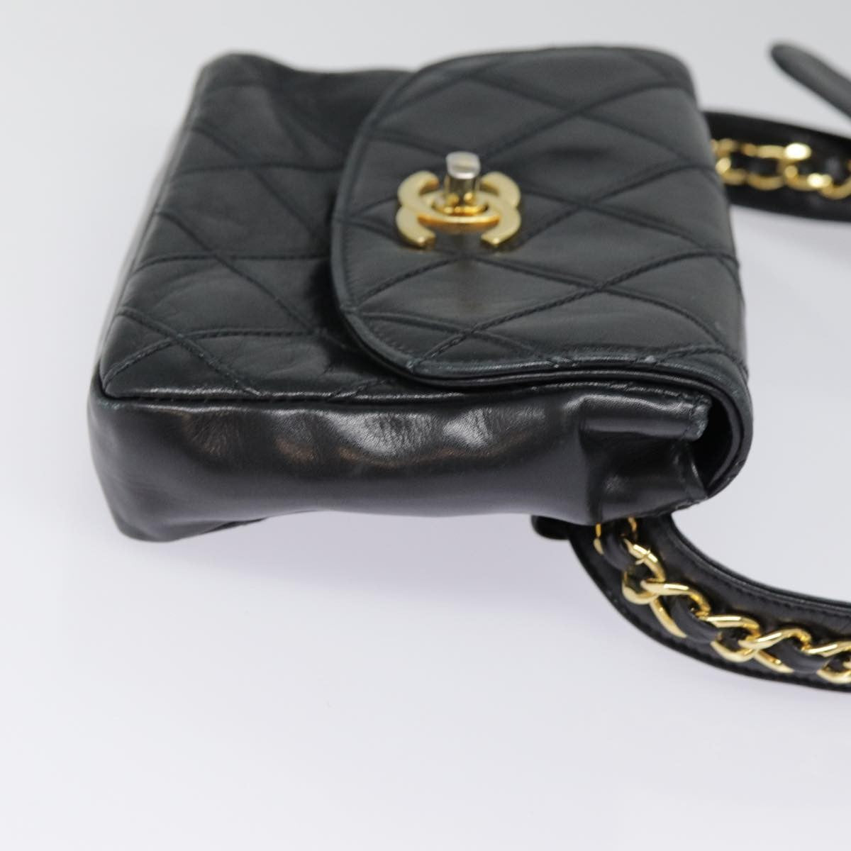 Chanel Vintage Flap Belt Quilted Leather Black Leather Clutche & Pouche Bag (Pre-Owned)
