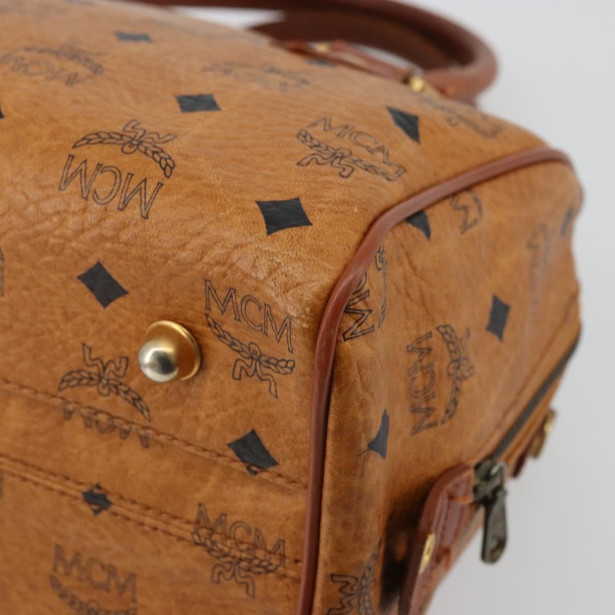 MCM Vicetos Logogram Boston Brown Leather Travel Bag Bag (Pre-Owned)