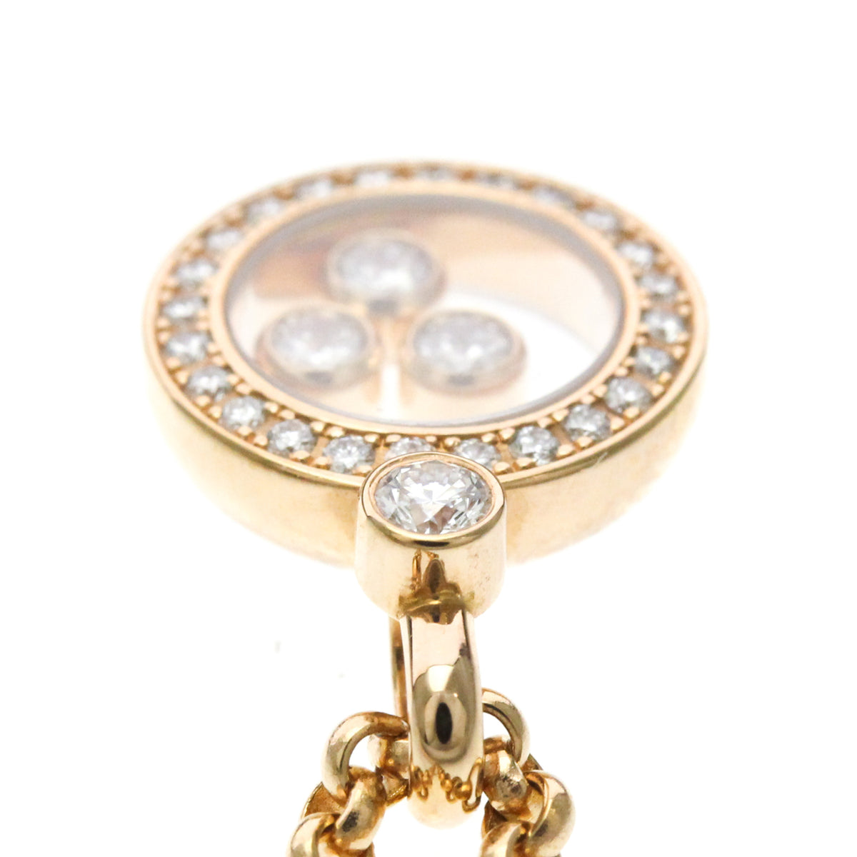 Chopard Happy Diamonds Round Pendant 18K Yellow Gold With Diamonds And 3 Floating Diamonds Gold Pink_Gold Necklace Jewelry (Pre-Owned)