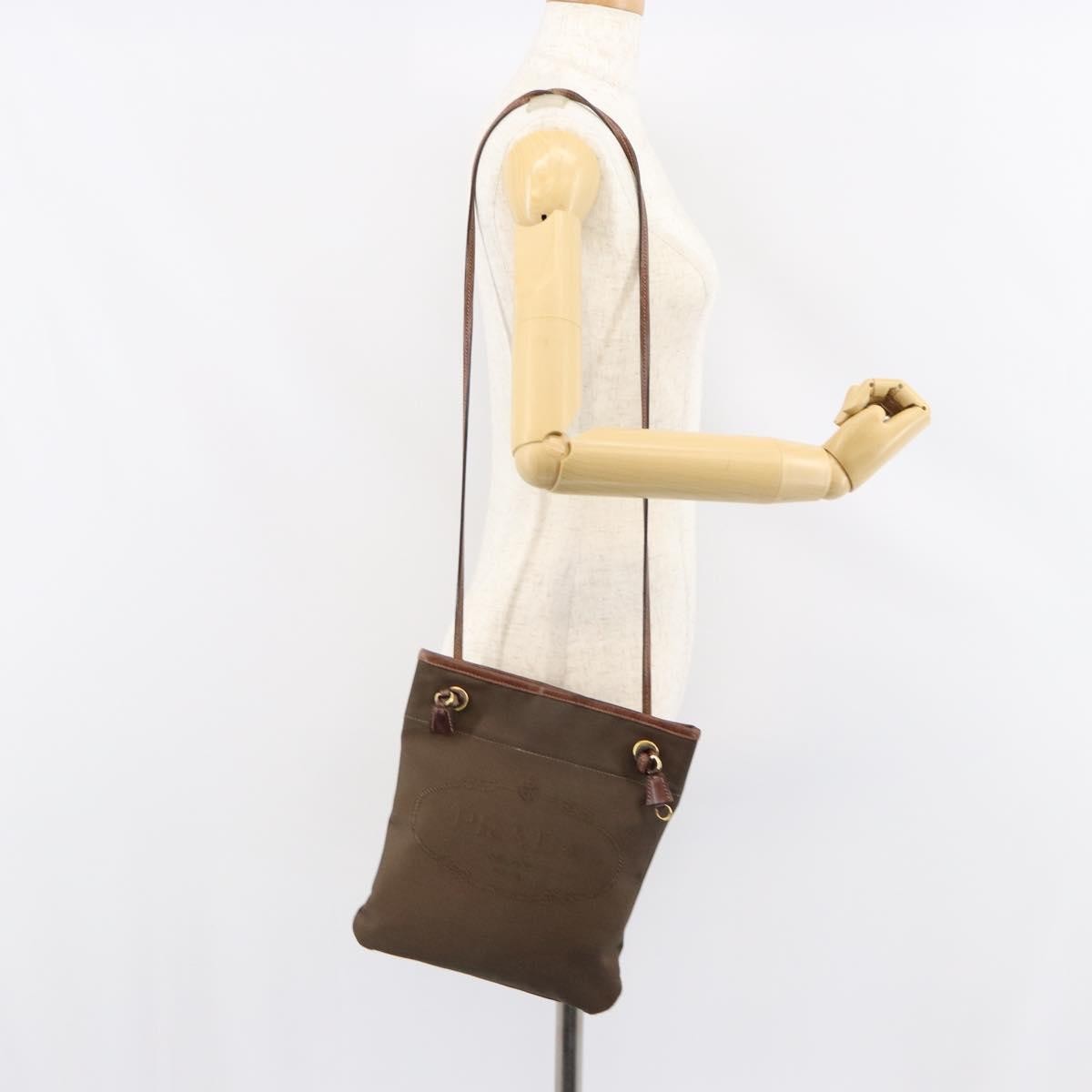 Prada Logo Flat Messenger Canvas Brown Canvas Shoulder Bag Bag (Pre-Owned)