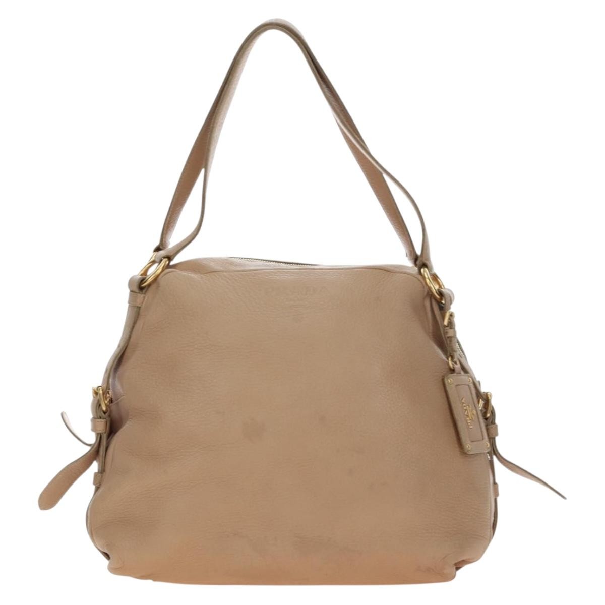 Prada Tote Leather Beige Leather Tote Bag Bag (Pre-Owned)