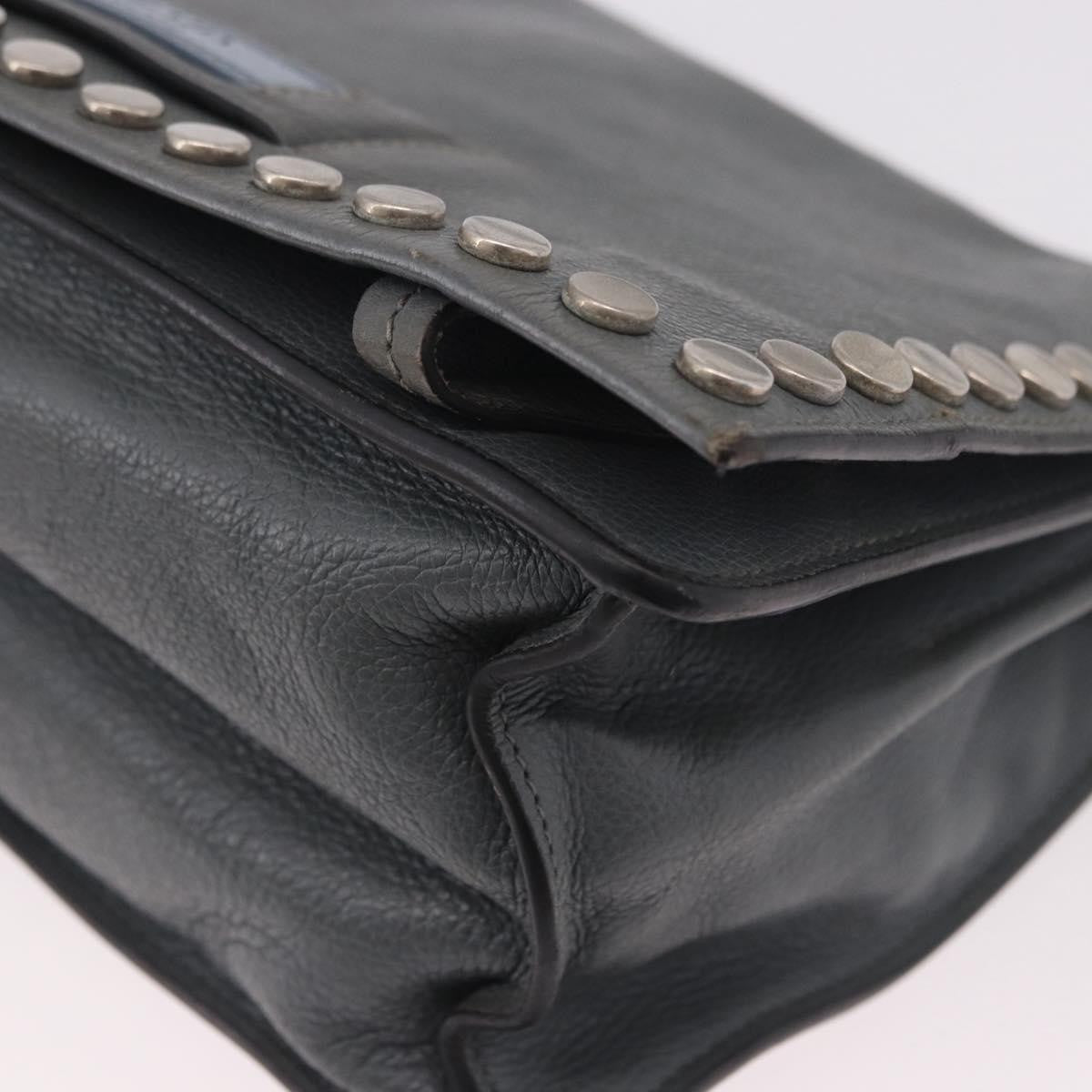 Prada Etiquette Flap Studded Glace Calfskin Gray Leather Shoulder Bag Bag (Pre-Owned)