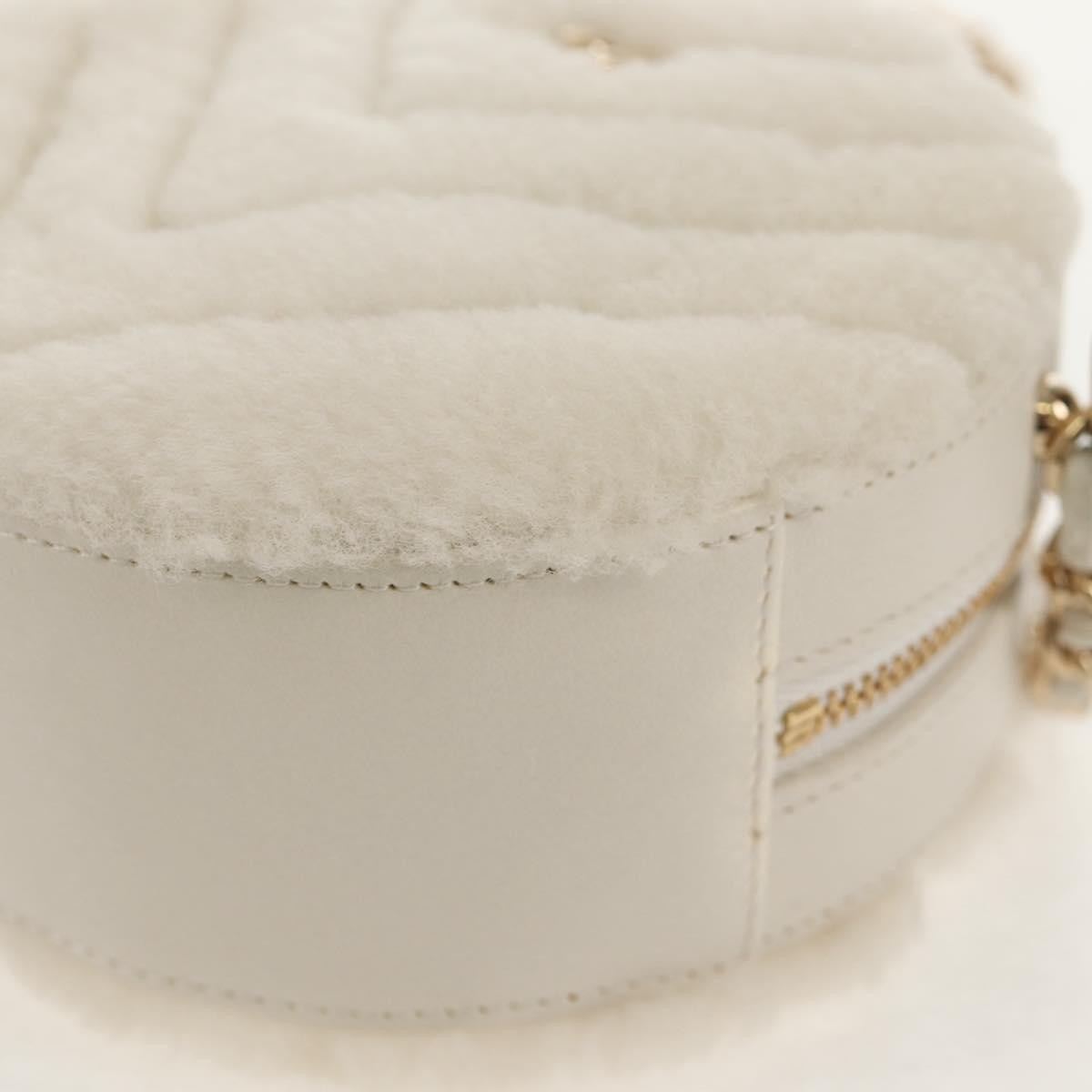 Chanel Round Clutch With Chain Chevron Shearling White Faux_Fur Clutche & Pouche Bag (Pre-Owned)