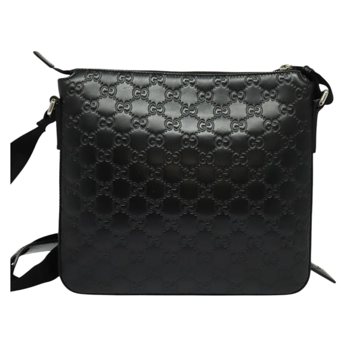 Gucci Signature Zip Messenger Guccissima Leather Black Leather Shoulder Bag Bag (Pre-Owned)