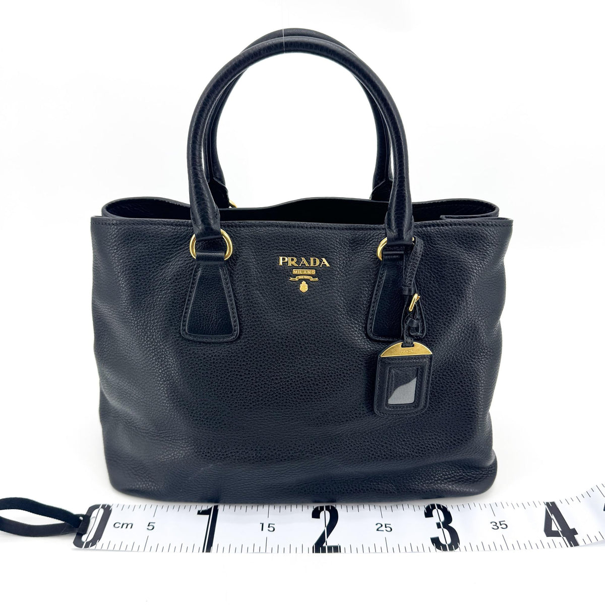 Prada Convertible Top Handle Satchel Vitello Daino Black Calfskin Handbag (Pre-Owned)