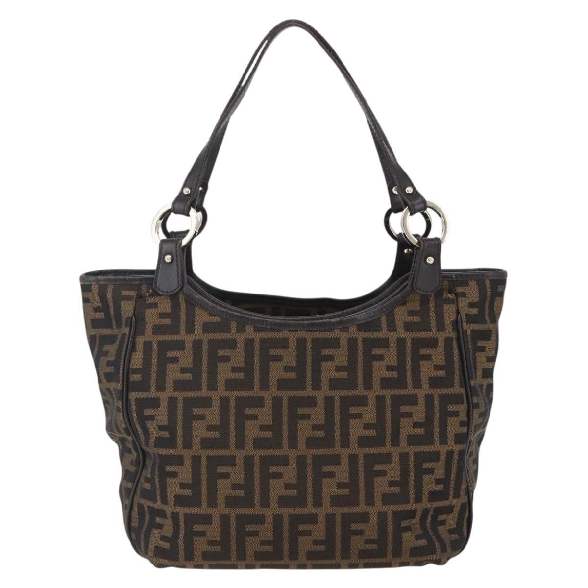 Fendi Chef Pleated Shopping Tote Zucca Canvas Brown Canvas Tote Bag Bag (Pre-Owned)