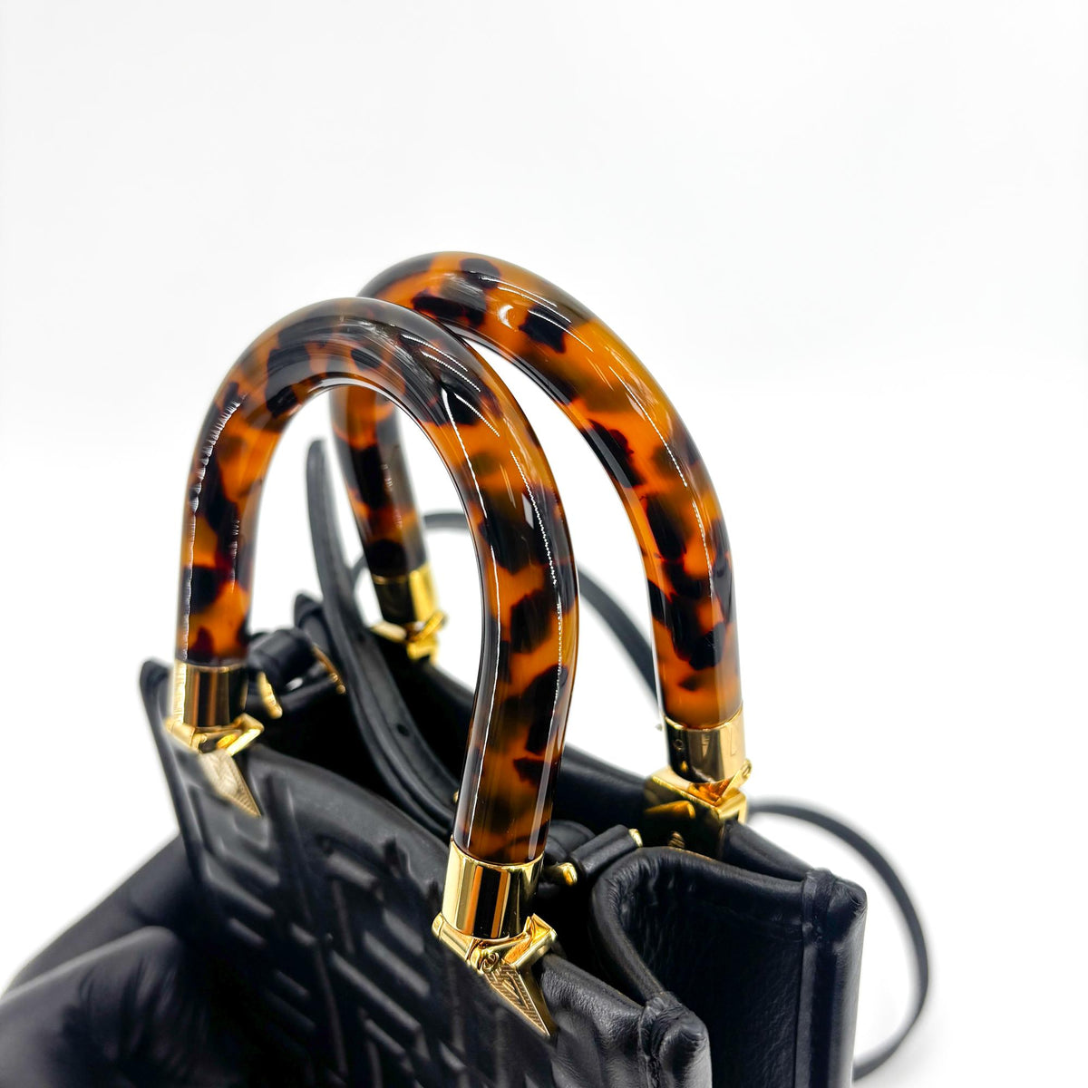 Fendi Sunshine Shopper Striped Suede Black Leather Tote Bag Bag (Pre-Owned)