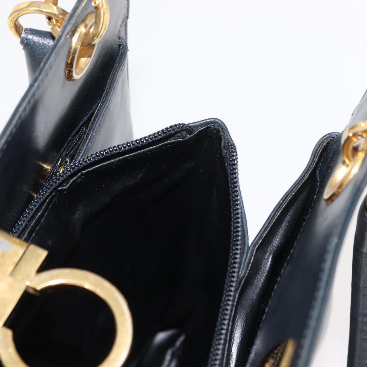 Salvatore Ferragamo Gancini Leather Navy Leather Shoulder Bag Bag (Pre-Owned)
