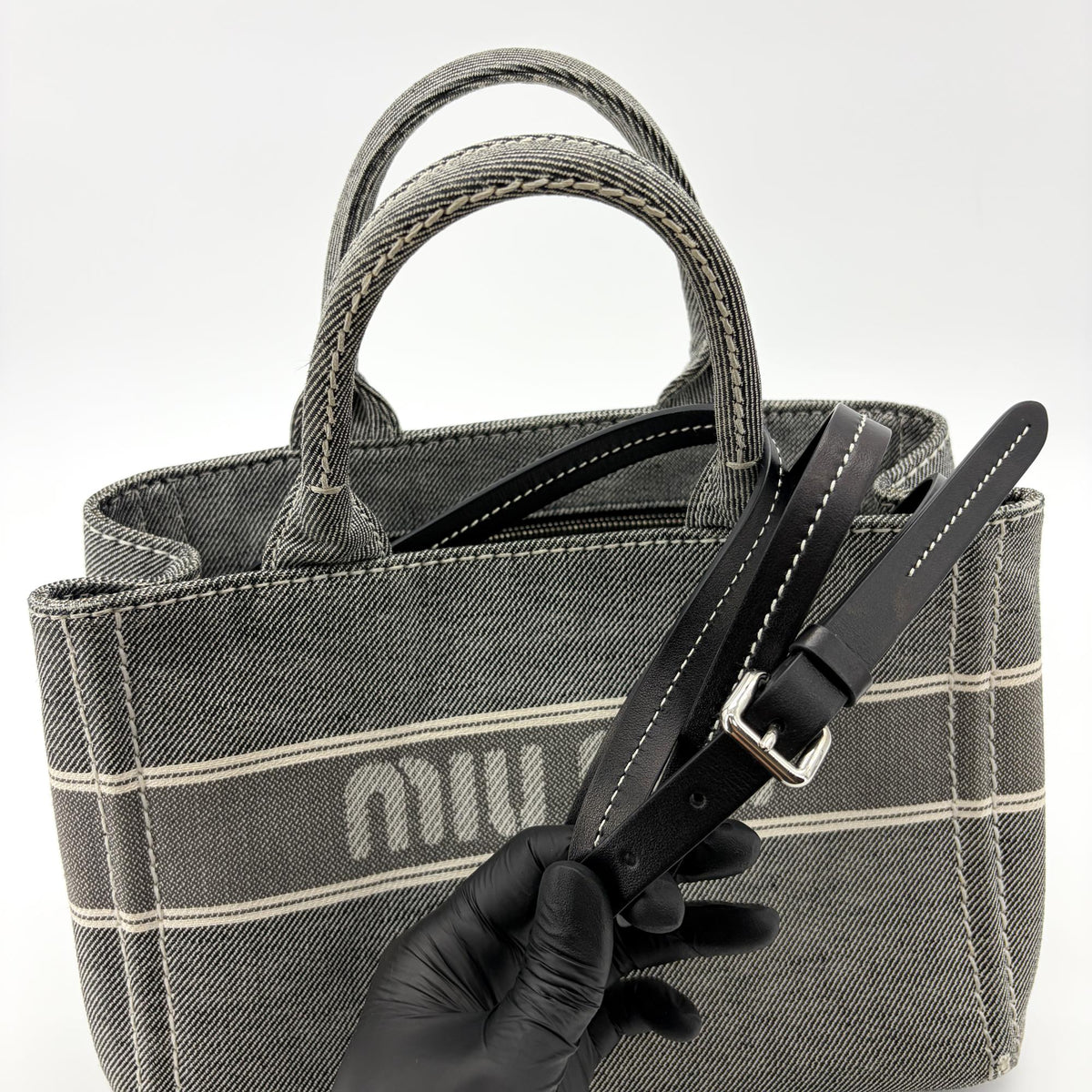 Miu Miu My Logo Leather Black Denim_Jeans Crossbody Bag Bag (Pre-Owned)