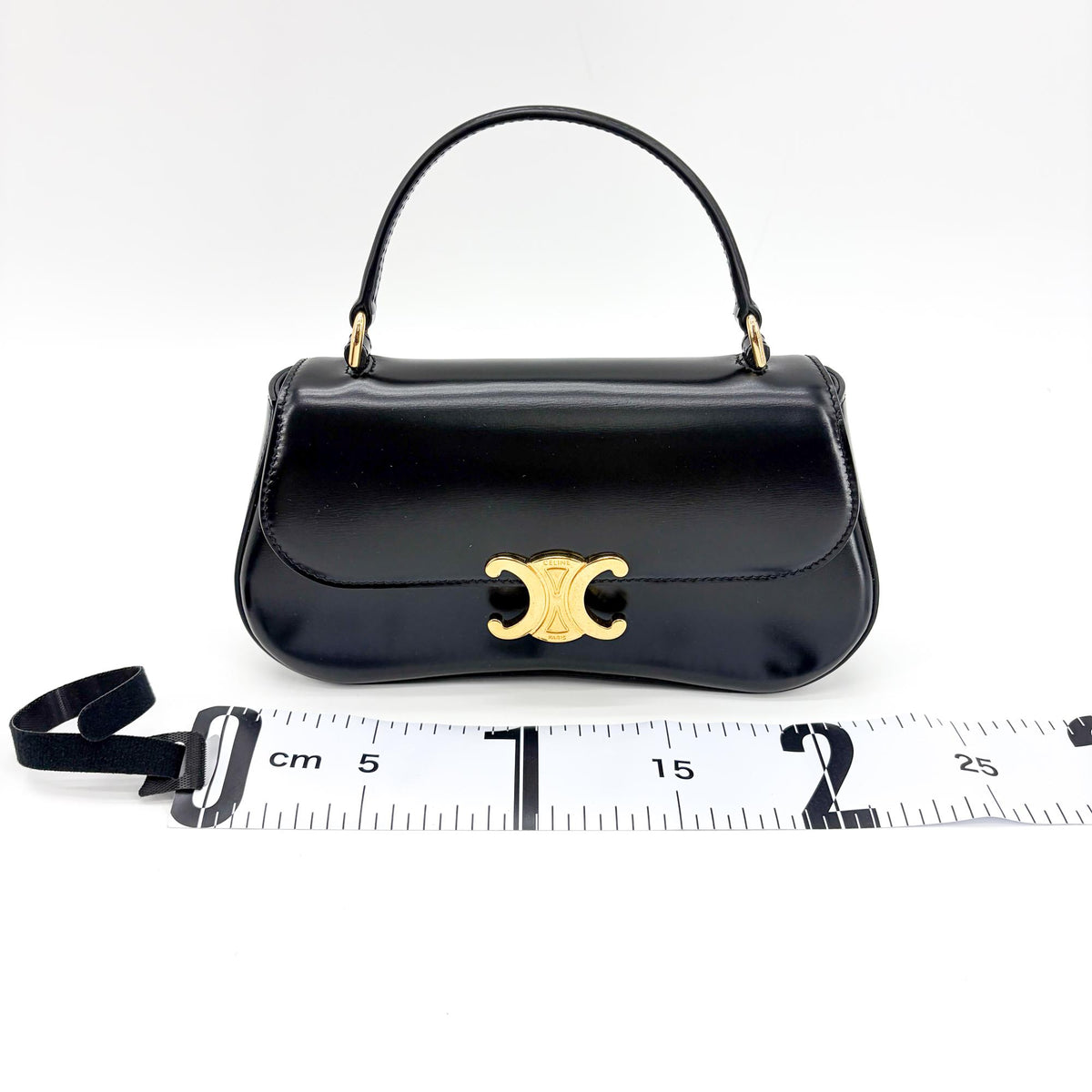 Celine Lola Triomphe Top Handle Leather Black Leather Handbag (Pre-Owned)