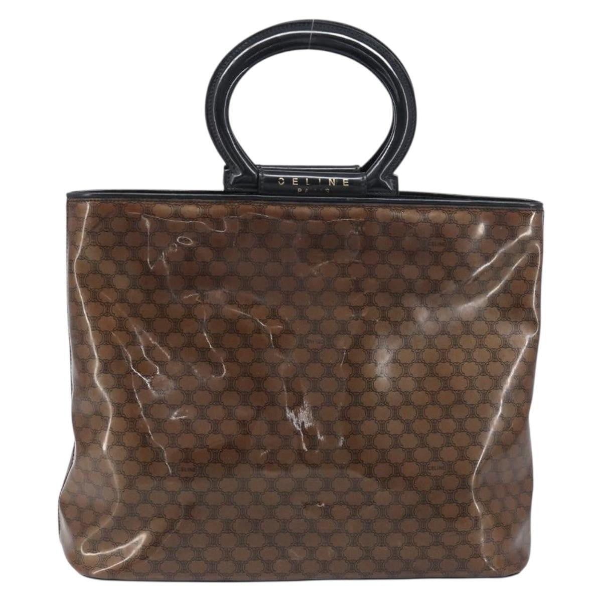 Celine Vintage Macadam Shopper Tote Venyl Brown Canvas Tote Bag Bag (Pre-Owned)