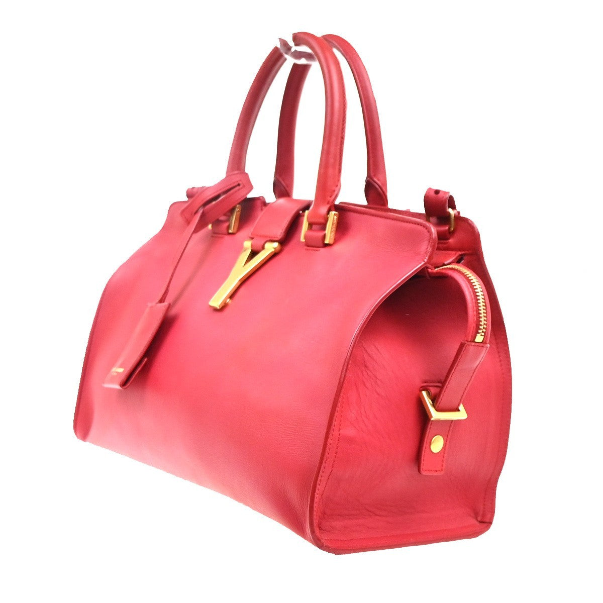Saint Laurent Classic Y Cabas Leather Red Leather Tote Bag Bag (Pre-Owned)