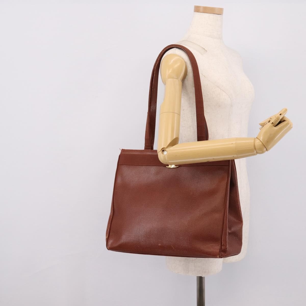 Salvatore Ferragamo Vala Tote Embossed Leather Brown Leather Tote Bag Bag (Pre-Owned)