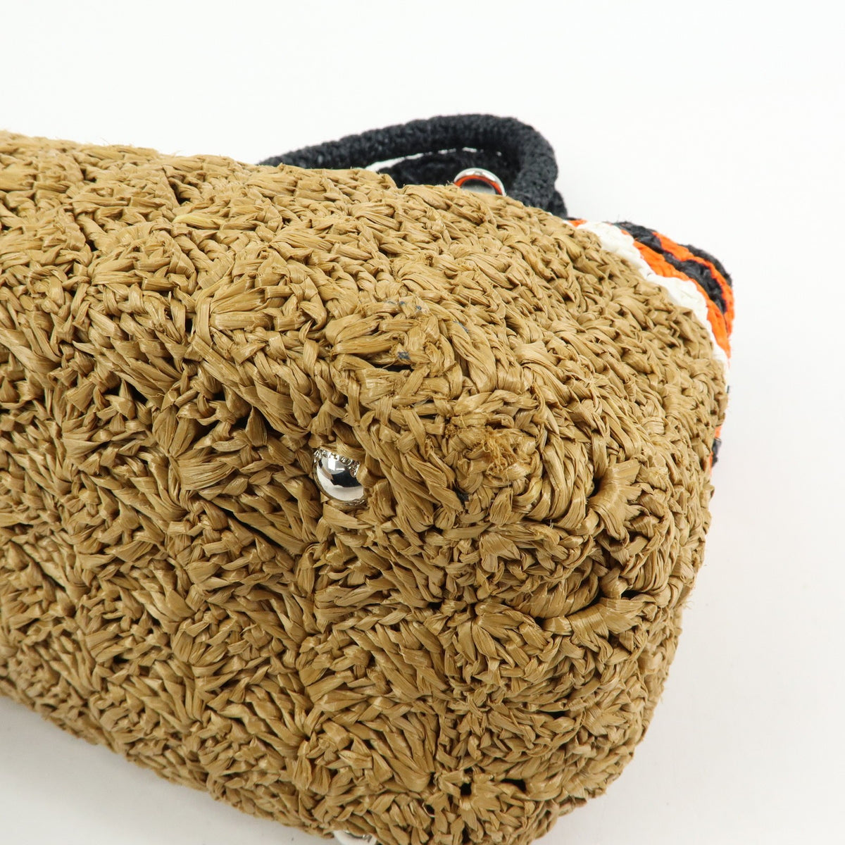 Prada Triangle Logo Raffia Crochet Beige Wicker Tote Bag Bag (Pre-Owned)