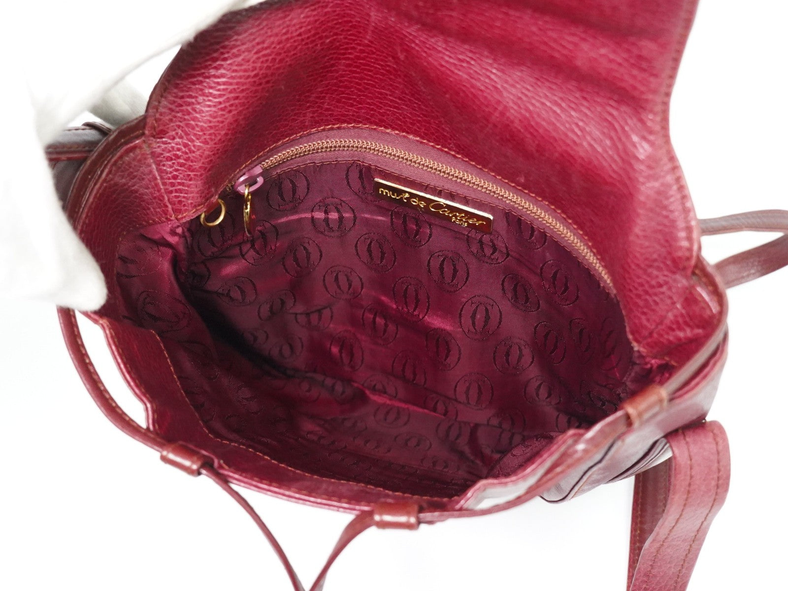 Cartier Vintage Must De Cartier Leather Burgundy Leather Shoulder Bag Bag (Pre-Owned)