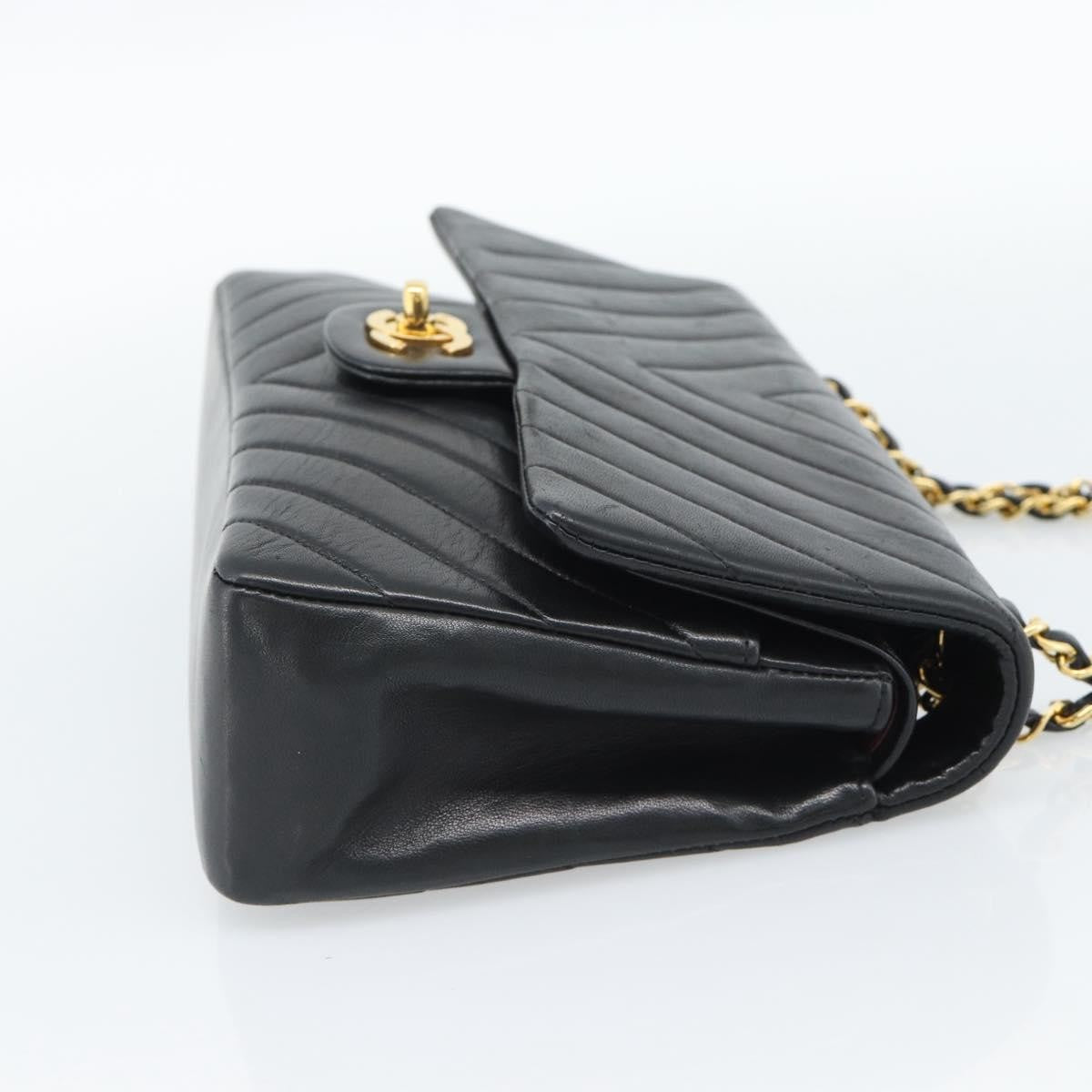 Chanel Timeless - Classic Double Flap Chevron Calfskin Black Calfskin Shoulder Bag Bag (Pre-Owned)