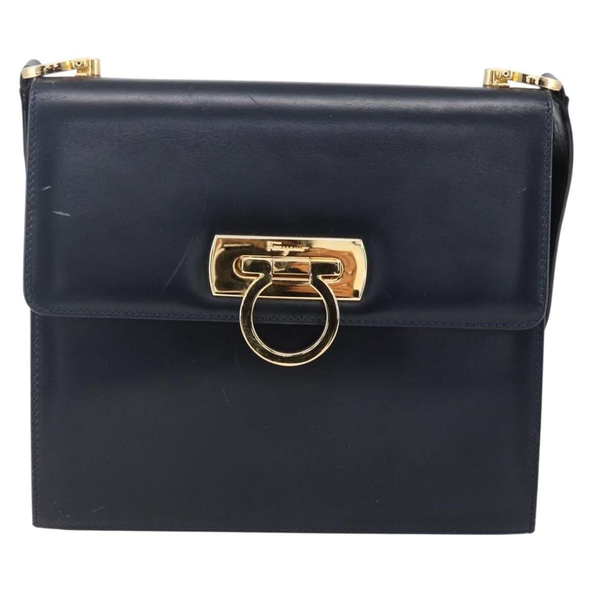 Salvatore Ferragamo Gancini Leather Navy Leather Shoulder Bag Bag (Pre-Owned)