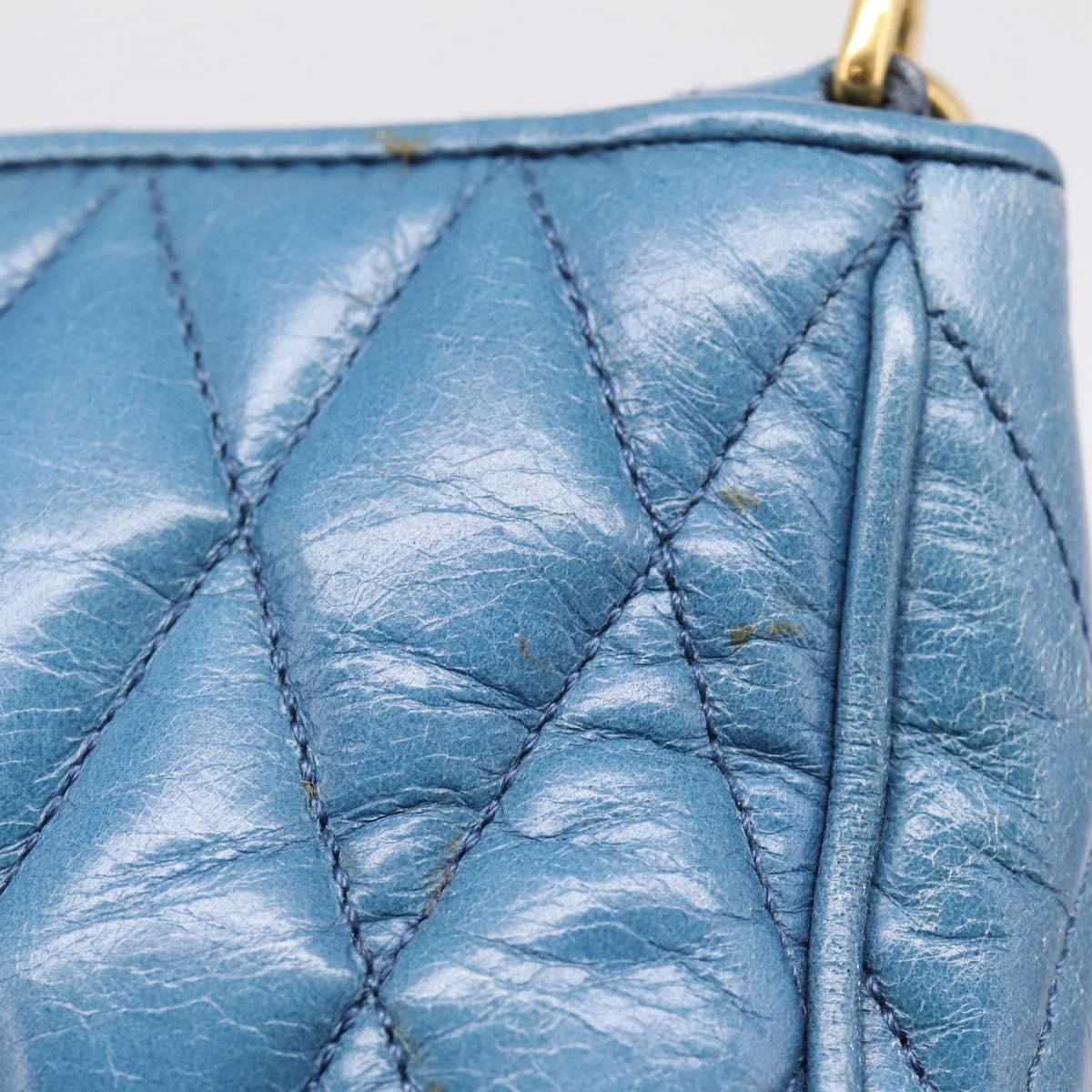 Miu Miu Shoulder Matelasse Leather Blue Leather Shoulder Bag Bag (Pre-Owned)