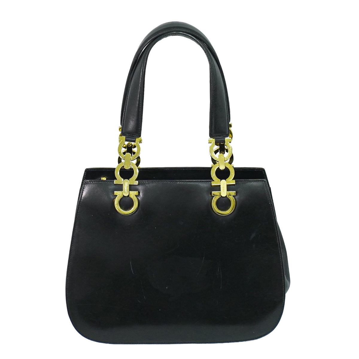 Salvatore Ferragamo Gancini Top Handle Leather Black Leather Handbag (Pre-Owned)