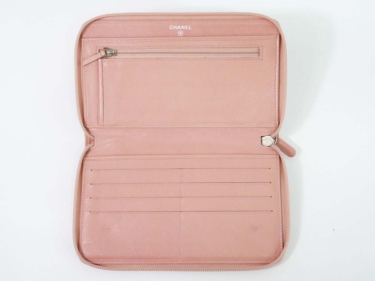 Chanel Camellia Zip Around Organizer Leather Pink Leather Wallets Accessory (Pre-Owned)