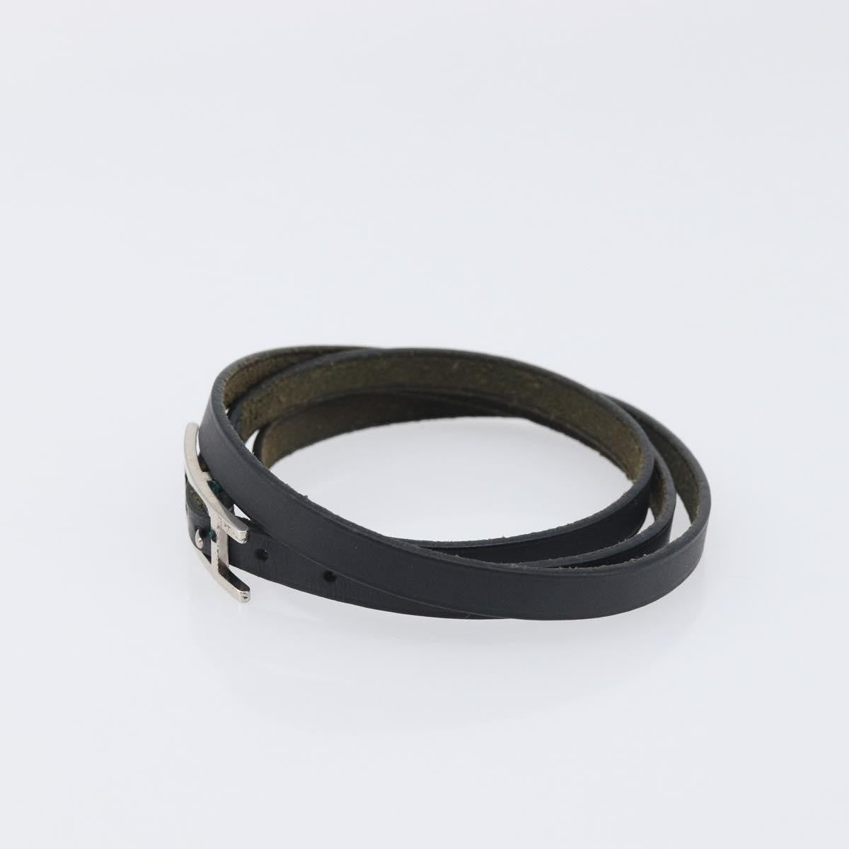 Hermes Hapi 3 Leather With Metal Black Leather Bracelet Jewelry (Pre-Owned)