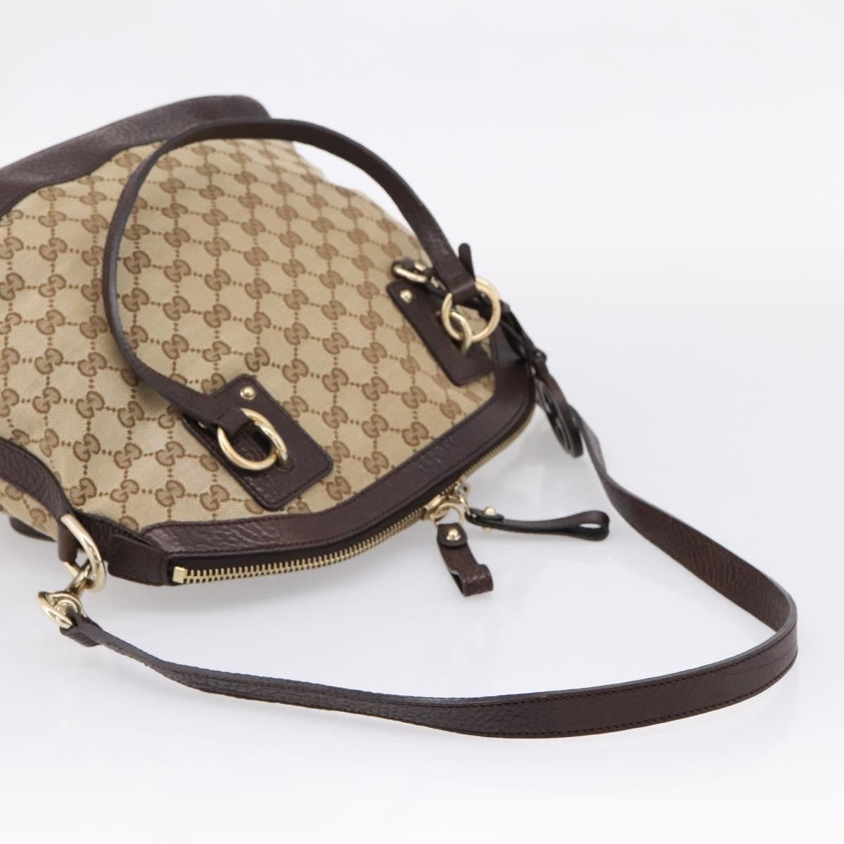 Gucci Britt Convertible Dome Satchel Gg Canvas Beige Canvas Handbag (Pre-Owned)