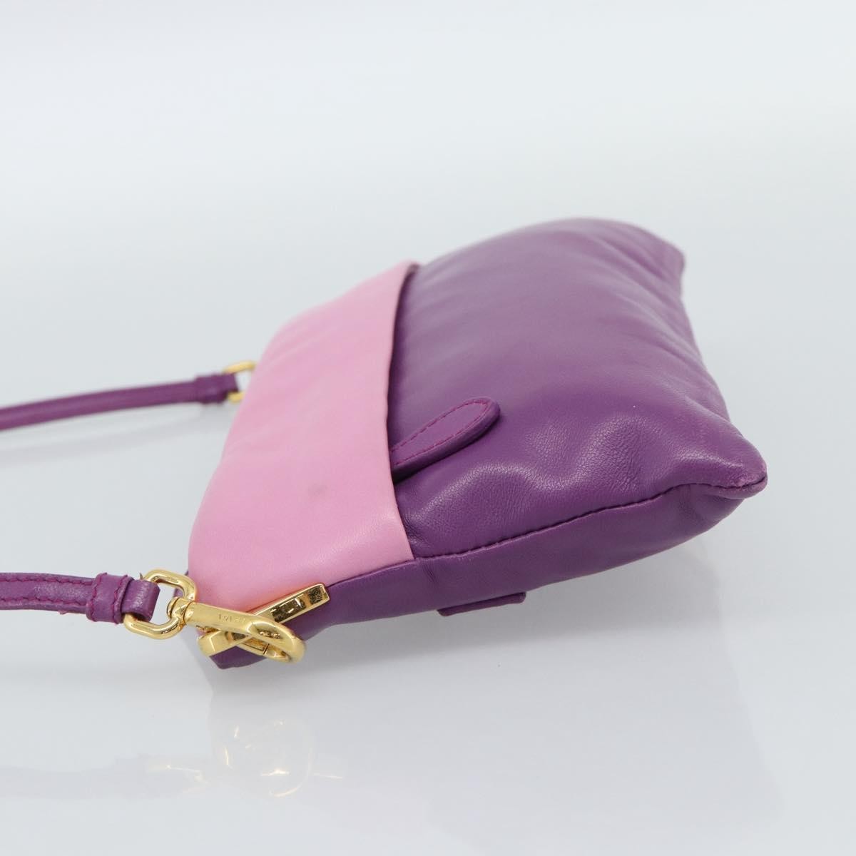 Prada Fold Over Chain Flap Soft Calf Purple Leather Handbag (Pre-Owned)