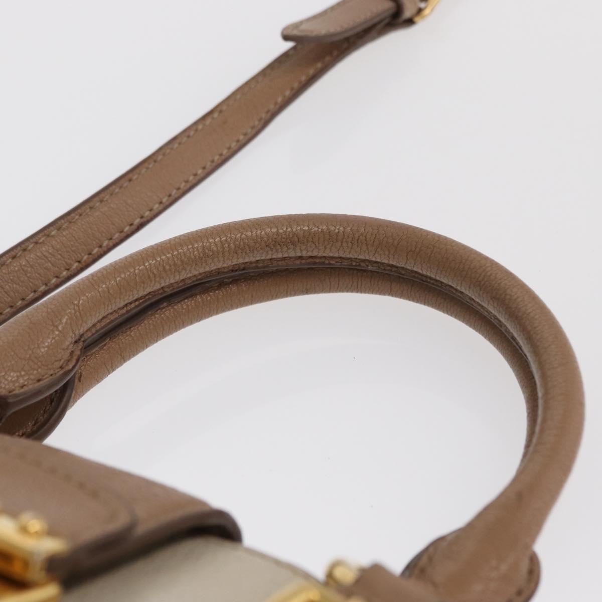 Miu Miu Madras Convertible Lock Tote Leather Beige Leather Handbag (Pre-Owned)