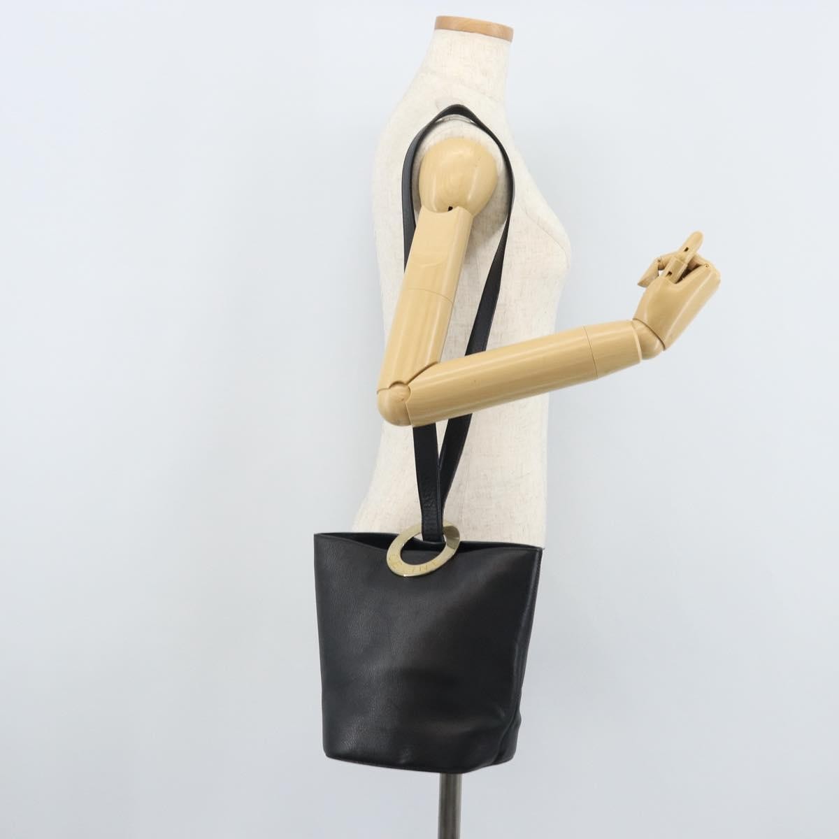 Celine Circle Logo Leather Black Leather Handbag (Pre-Owned)
