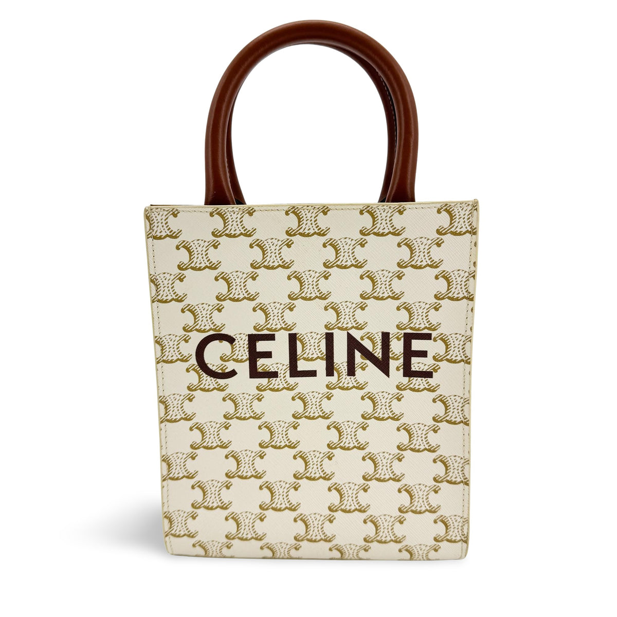 Celine Vertical Cabas Triomphe Coated Canvas White Canvas Tote Bag Bag (Pre-Owned)