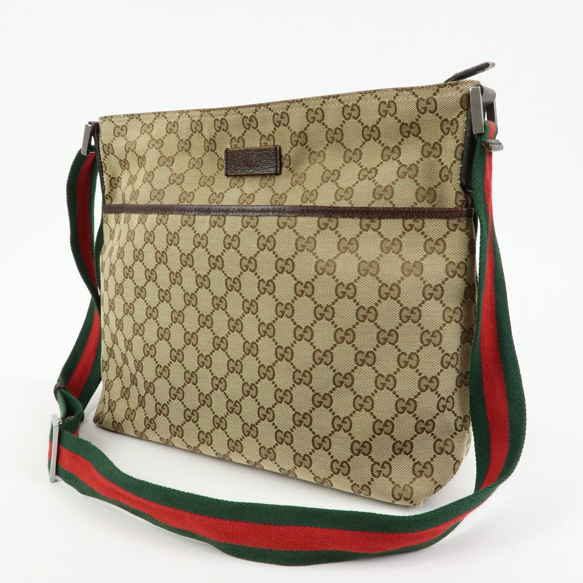 Gucci Web Strap Messenger Gg Canvas Beige Canvas Handbag (Pre-Owned)