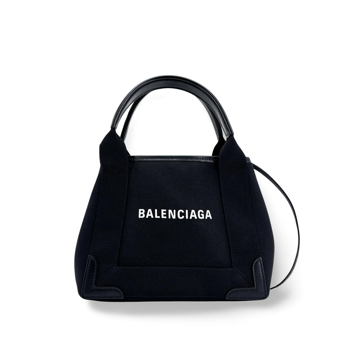 Balenciaga Navy Cabas Canvas With Leather Black Canvas Tote Bag Bag (Pre-Owned)