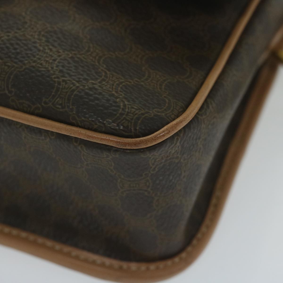 Celine Vintage Macadam Circle Logo Canvas And Leather Brown Canvas Shoulder Bag Bag (Pre-Owned)