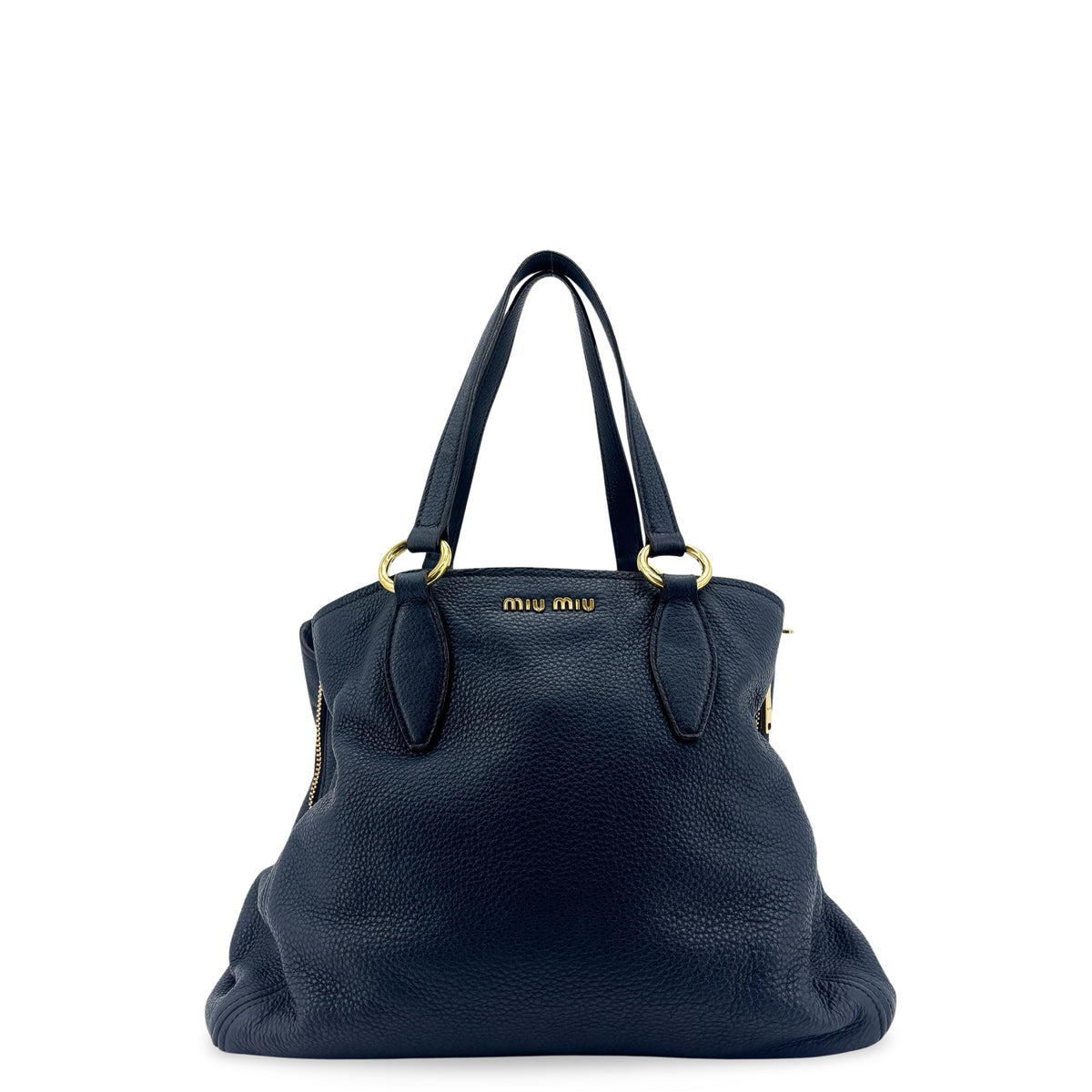 Miu Miu Phenix Convertible Leather Navy Leather Tote Bag Bag (Pre-Owned)