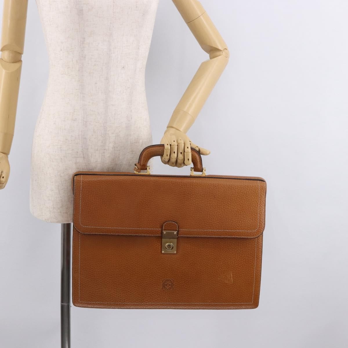 Loewe Anagram Business Leather Brown Leather Briefcase Bag (Pre-Owned)