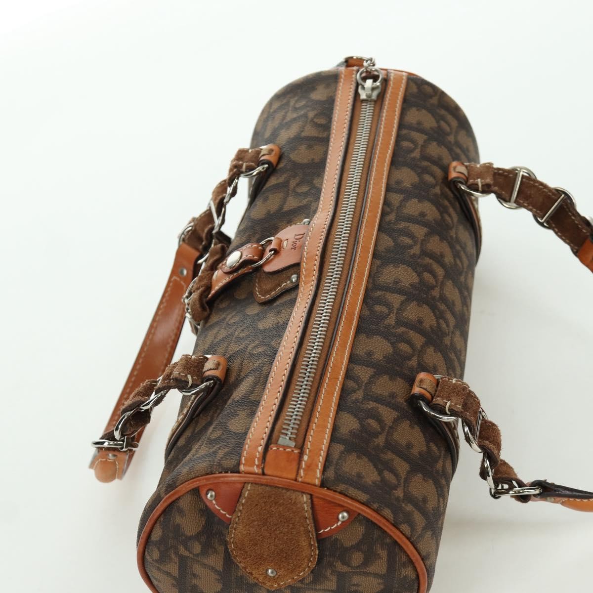 Christian Dior Vintage Trotter Romantique Boston Diorissimo Coated Canvas Brown Canvas Handbag (Pre-Owned)