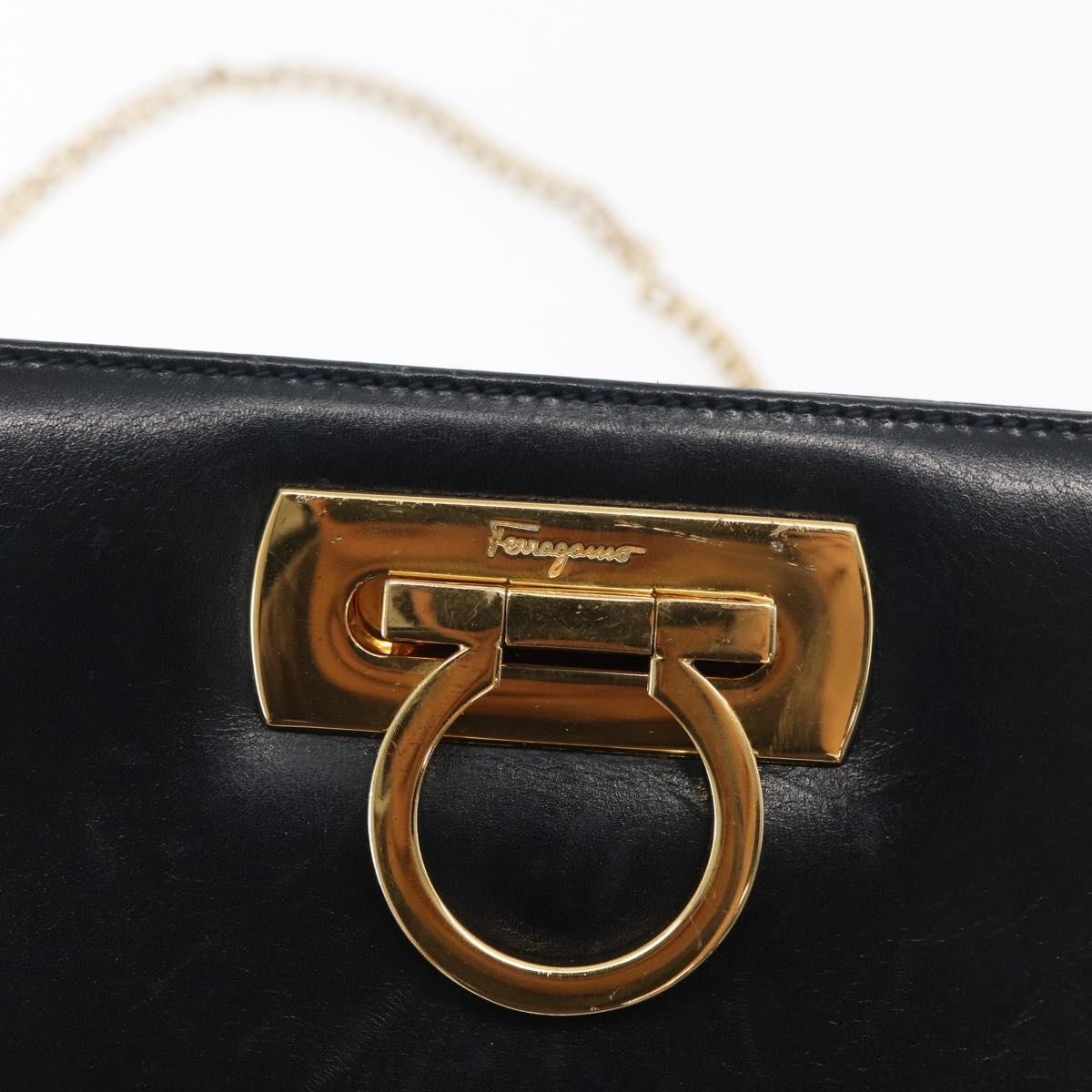 Salvatore Ferragamo Vintage Gancini Chain Leather Navy Leather Shoulder Bag Bag (Pre-Owned)