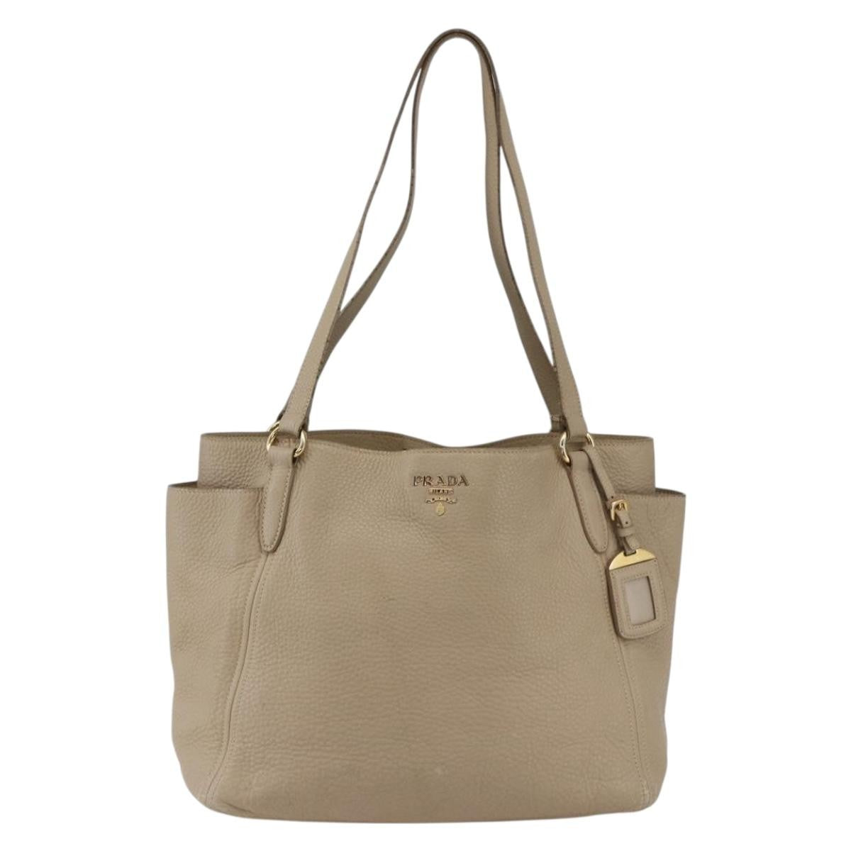 Prada Side Pocket Convertible Vitello Daino Beige Leather Tote Bag Bag (Pre-Owned)