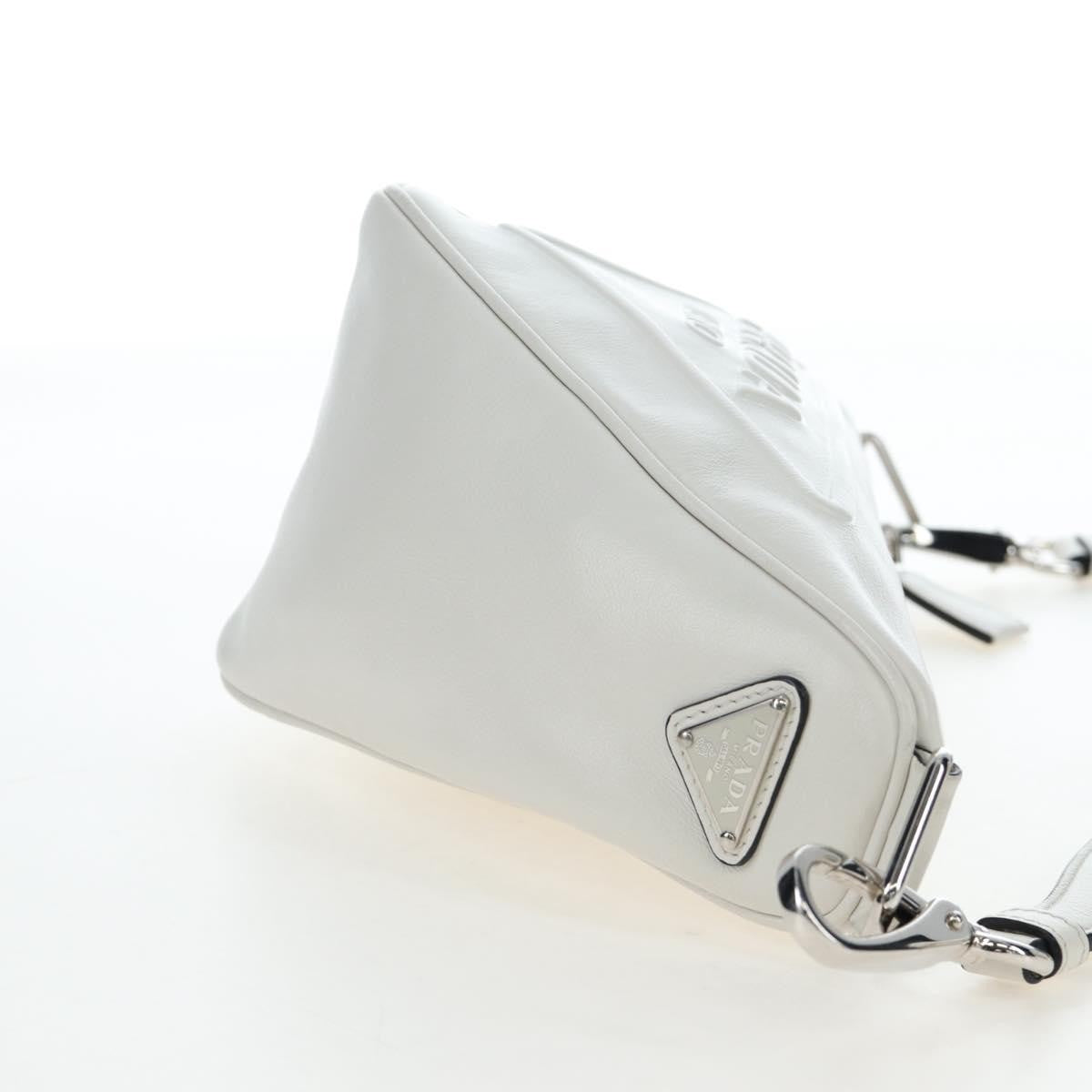 Prada Triangle Logo Wristlet Embossed Leather White Leather Clutche & Pouche Bag (Pre-Owned)