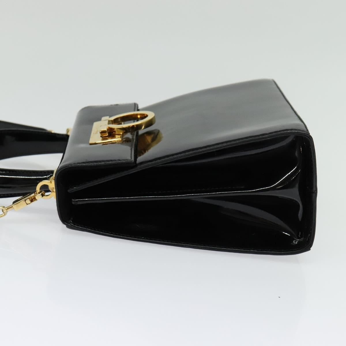 Salvatore Ferragamo Gancini Convertible Top Handle Patent Leather Black Patent_Leather Handbag (Pre-Owned)