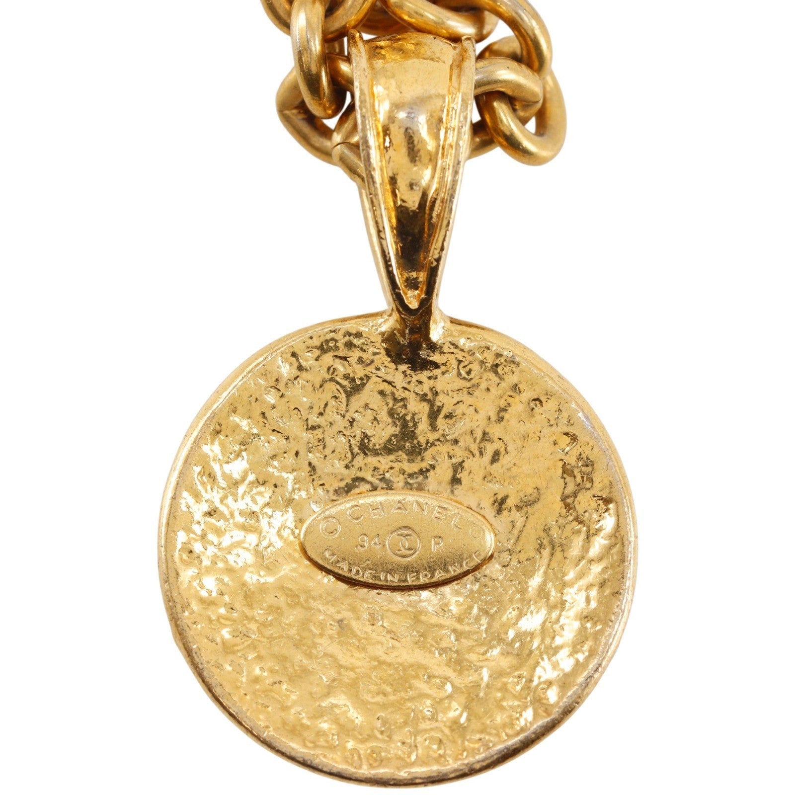 Chanel Vintage Cc Round Pendant Long Metal Gold Gold_Plated Necklace Jewelry (Pre-Owned)