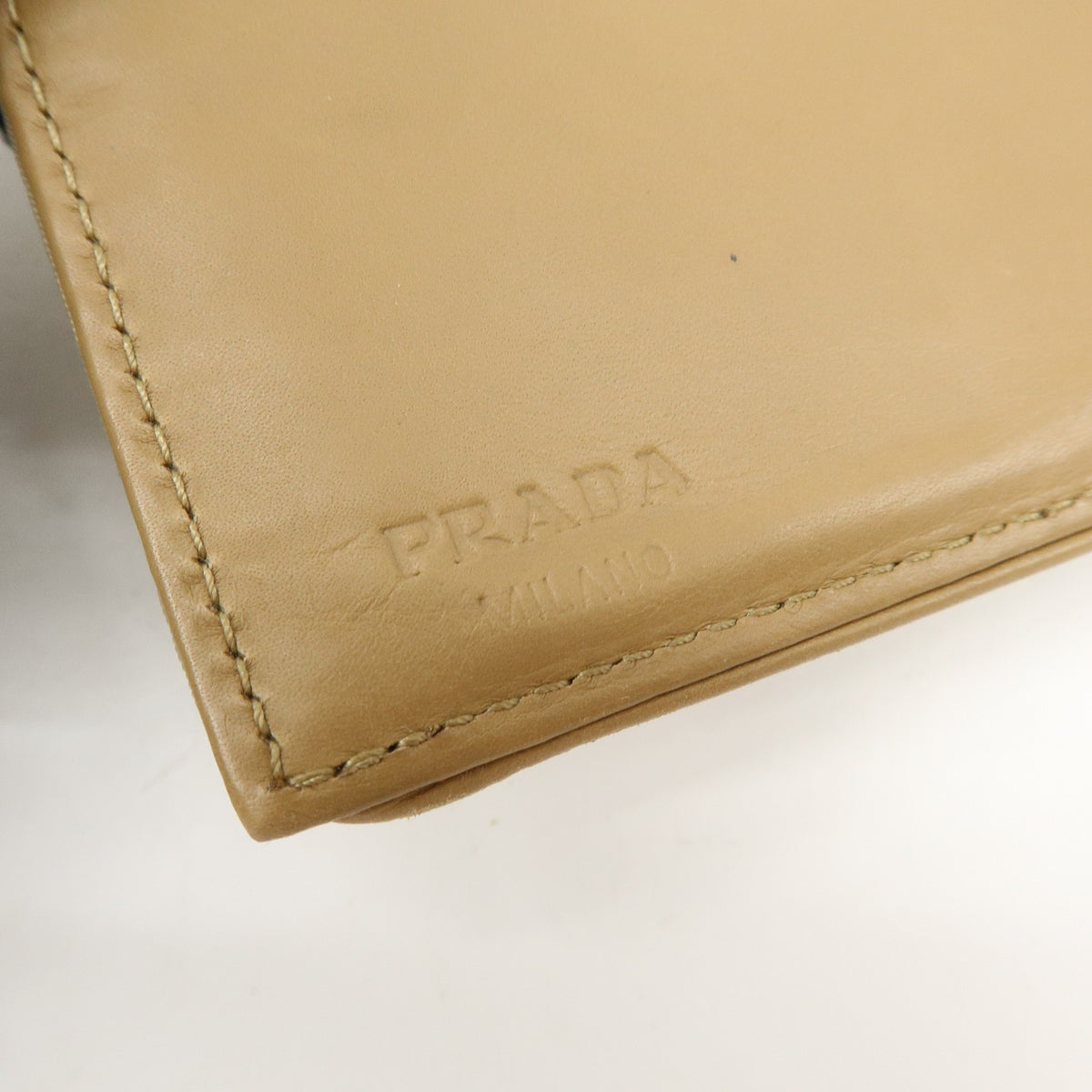 Prada Trifold Compact Saffiano Leather Beige Nylon Wallets Accessory (Pre-Owned)
