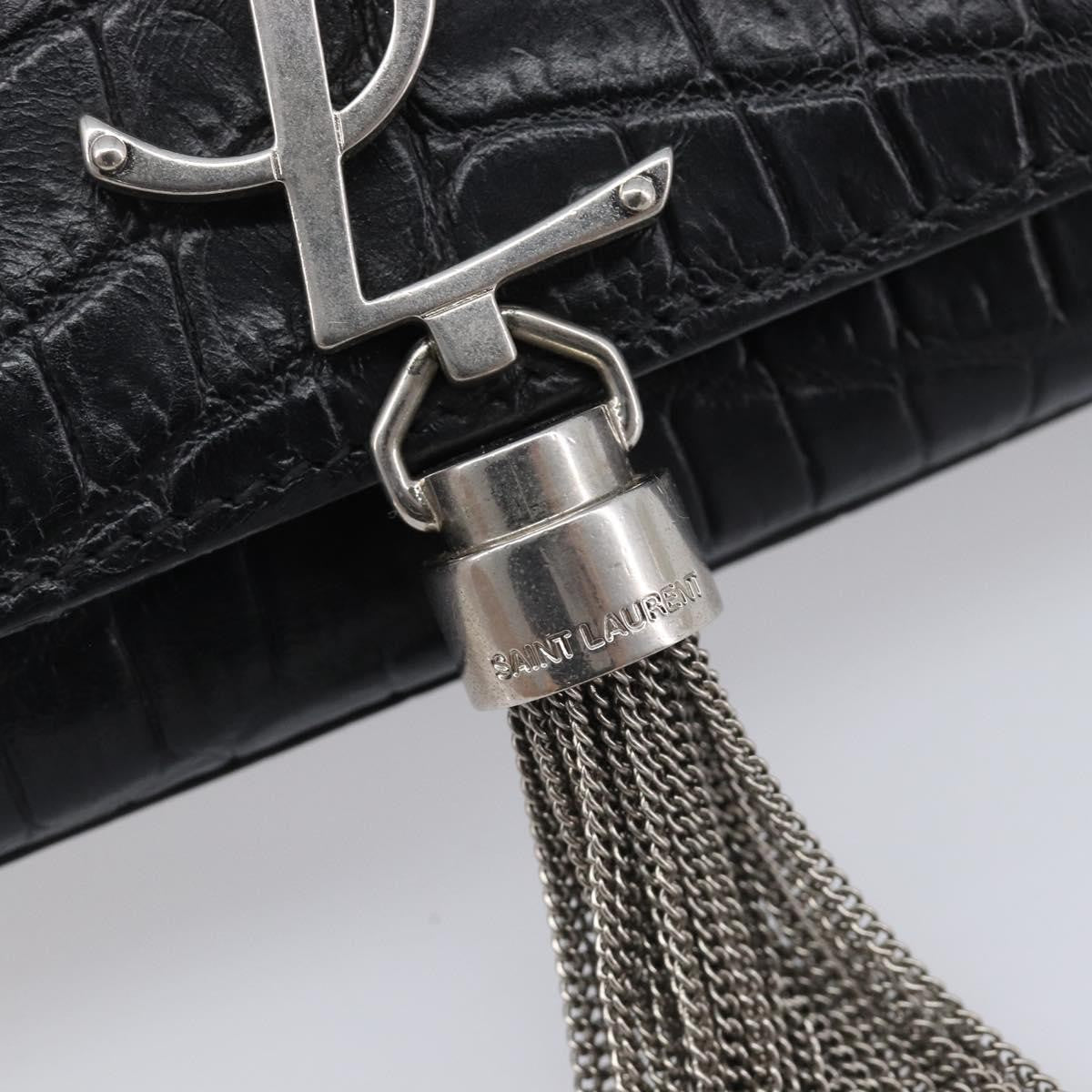 Saint Laurent Classic Monogram Tassel Chain Crocodile Embossed Leather Black Leather Crossbody Bag Bag (Pre-Owned)