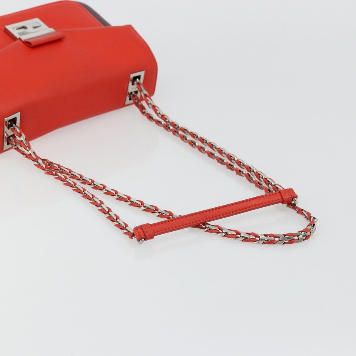 Fendi Be Baguette Flap Leather Red Leather Handbag (Pre-Owned)