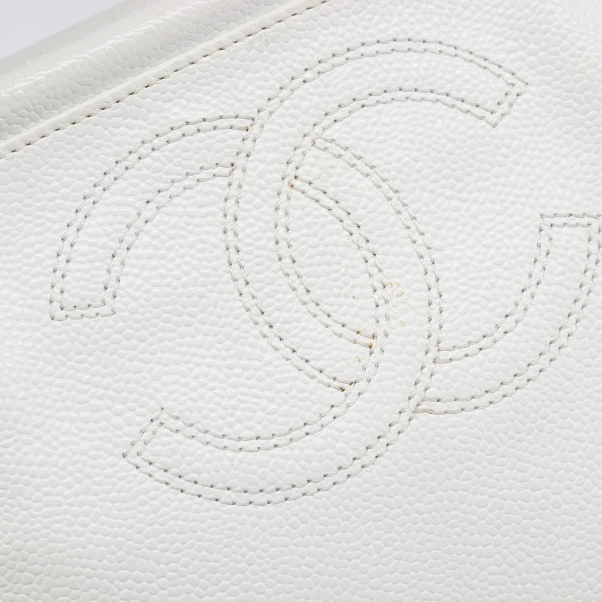 Chanel Vintage Wooden Quilted Caviar White Leather Tote Bag Bag (Pre-Owned)