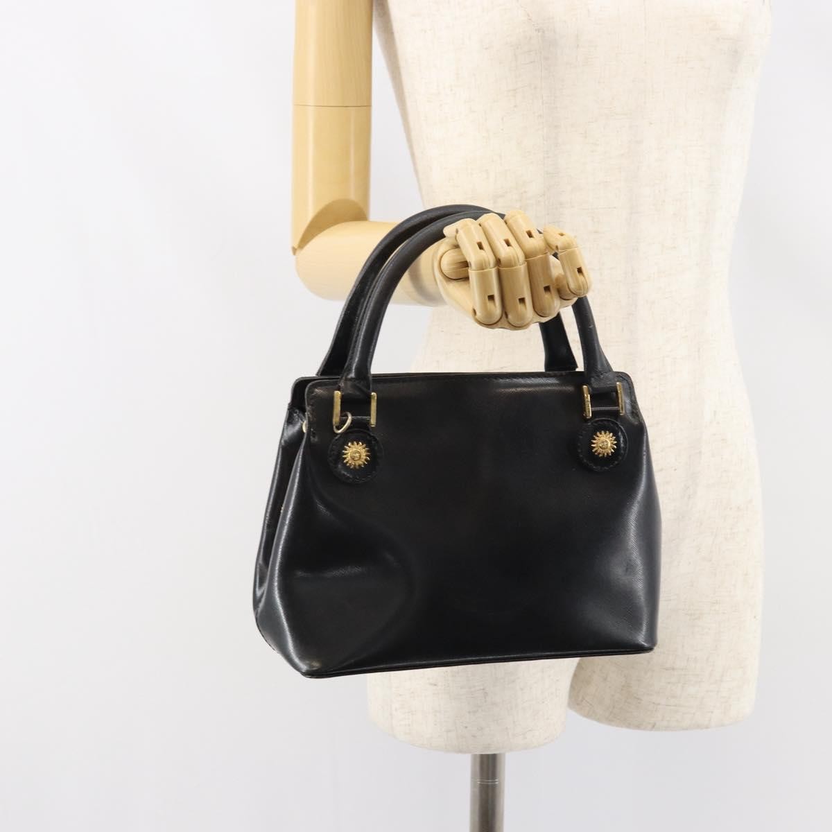 Versace Vintage Leather Black Leather Handbag (Pre-Owned)