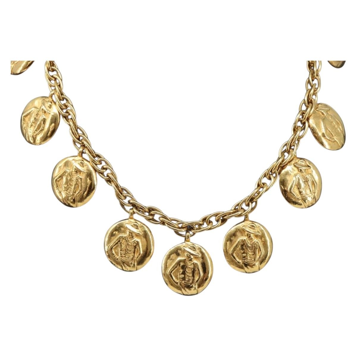 Chanel Vintage Diamond Coco Mademoiselle Long Metal Gold Metal Necklace Jewelry (Pre-Owned)