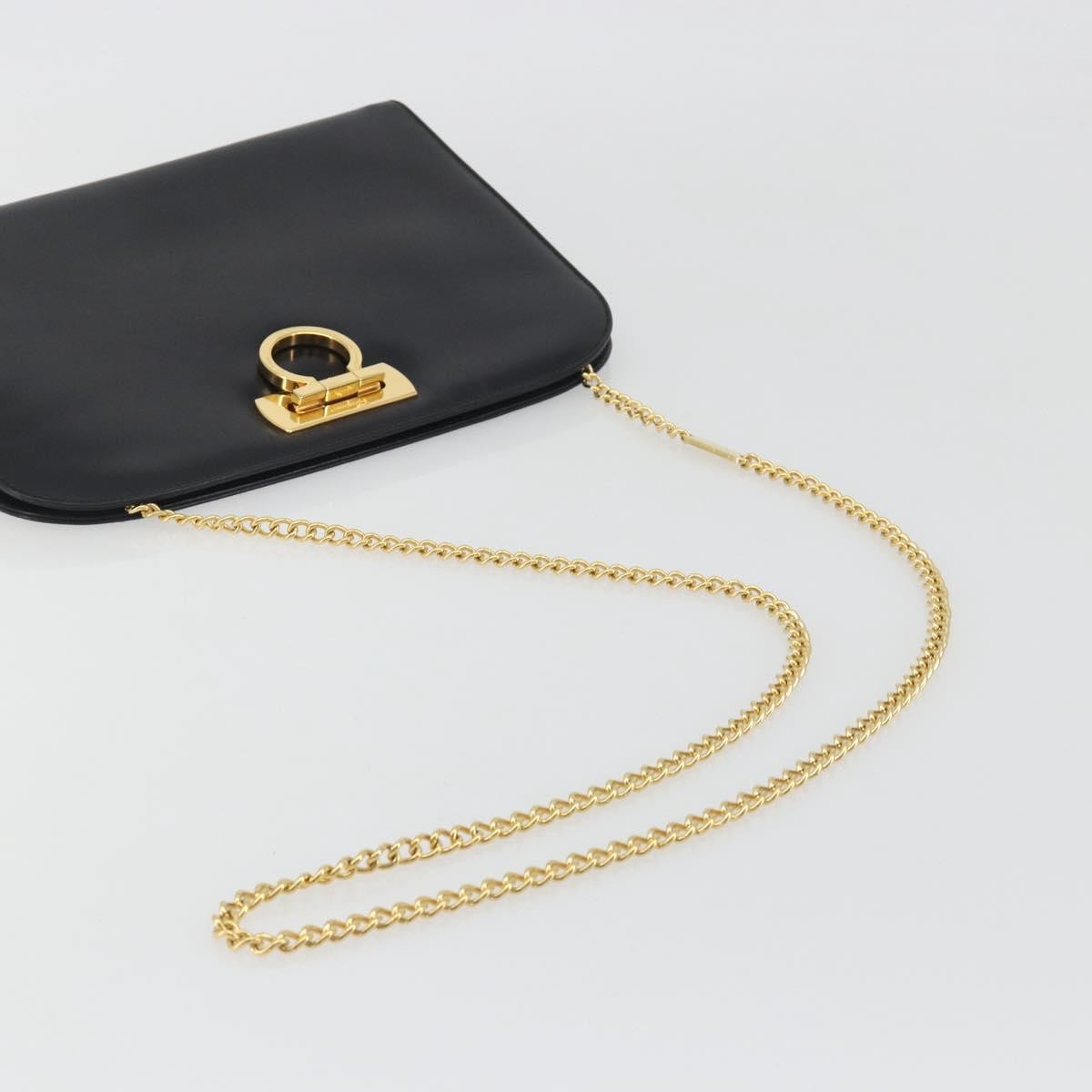 Salvatore Ferragamo Vintage Gancini Chain Leather Black Leather Shoulder Bag Bag (Pre-Owned)